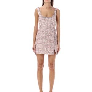 SELF-PORTRAIT Pink Boucle Diamanté Detail Dress, US4/UK8 (Brand New)